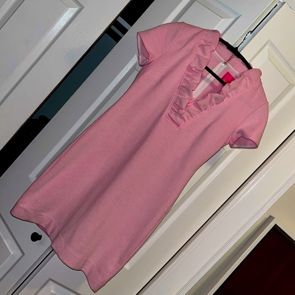 Pink and white striped ruffle dress BNWT